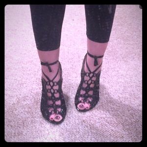 Dolce & Gabbana black lace open toe  booties size 39.5 fits like US 8-8.5